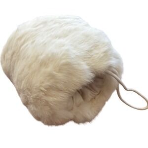 Vintage Style White Rabbit Fur Hand Muff Winter Warmer with Strap